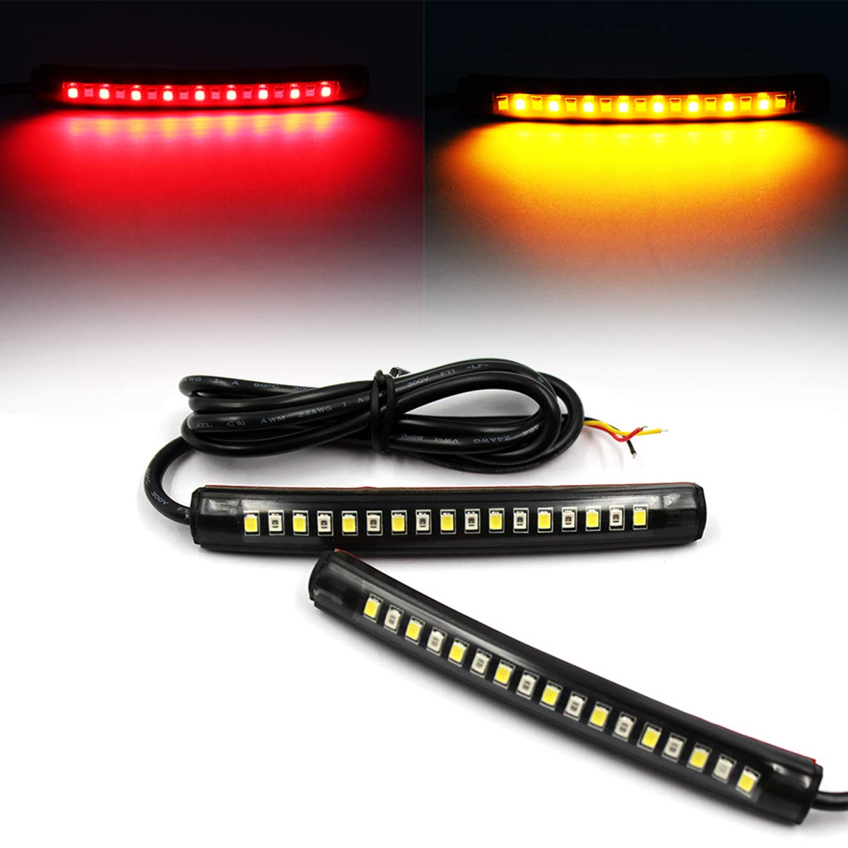 FXC 2x Universal Flexible LED Turn Signal Tail Brake License Plate Light Integrated for Motorcycle Bike ATV Car RV SUV, Brake/Ru